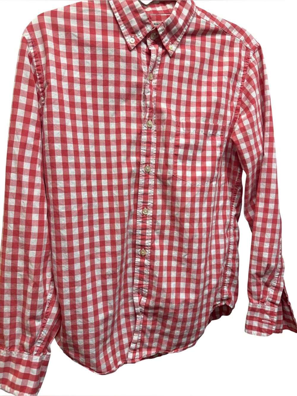 Jcrew men’s gingham red and white button down MEDIUM 100% cotton